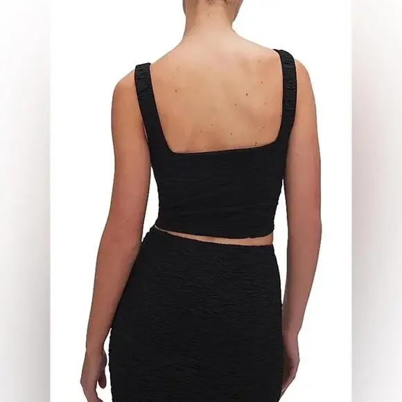 NWT GOOD AMERICAN SZ M Black Textured Square Neck Crop Top Goth Festival $129 - Picture 10 of 12